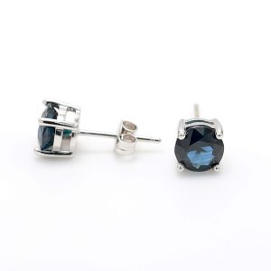 18K WG Australian Blue Sapphires studs with butterflies 2=2.14ct RBC