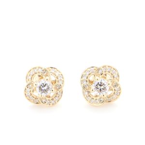 18k YG Pave set eternal petal earring studs set with RBC Nat Diamonds G/SI1 with butterflies (Approx TDW= 0.62ct)