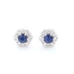 18k WG Hexagonal cluster earrings set with RBC blue sapphires & RBC Nat Diamonds G/SI1 with butterflies (TW= 0.61ct)