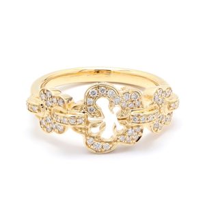 18k YG Three petal dress ring set with RBC Nat Diamonds GH/SI (Approx TDW= 0.38ct)