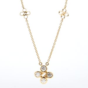 18k YG Curved 4 petal design pendant necklace set with RBC Nat Diamonds G/SI1 (Approx TDW= 0.32ct)
