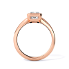 low-profile bezel set solitaire with rose gold metal and radiant shape diamond