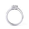 low-profile bezel set solitaire with platinum metal and radiant shape diamond