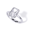 low-profile bezel set solitaire with platinum metal and radiant shape diamond